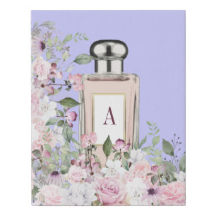 Purple Perfume Bottle Floral Pretty Chic Monogram Faux Canvas Print