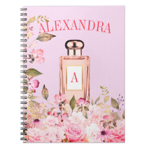 Purple Perfume Bottle Floral Pretty Chic Monogram Notebook