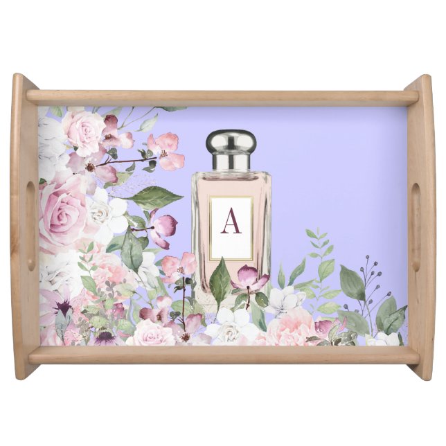 Purple Perfume Bottle Floral Pretty Mothers Day  Serving Tray (Front)