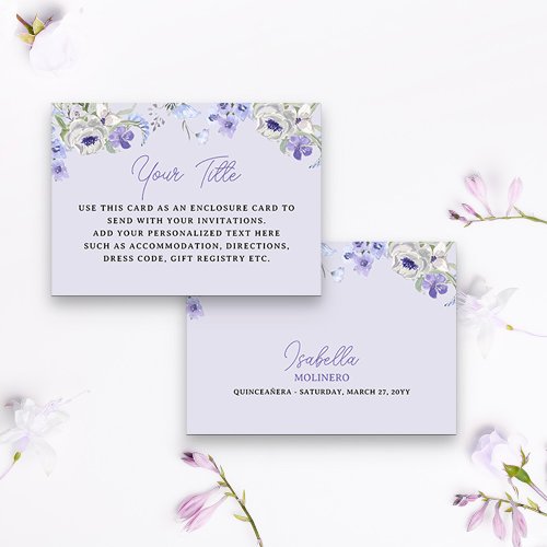 Purple Peri Floral Quinceanera Reception Enclosure Card
