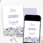 Purple Peri Girly Floral Mis Quince Save The Date<br><div class="desc">Quinceanera Save the Date card (or edit to suit any other occasion). Watercolor floral design with flowers in shades of purple lilac lavender blue. Elegant modern wording and girly, airy vibe. Please browse my Purple Peri Floral collection for co-ordinating stationery and day-of-event decor or message me to create the templates...</div>