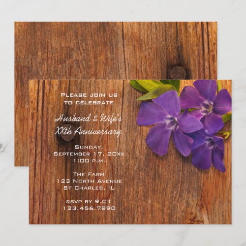 Purple Periwinkle and Barn Wood Anniversary Party Invitations