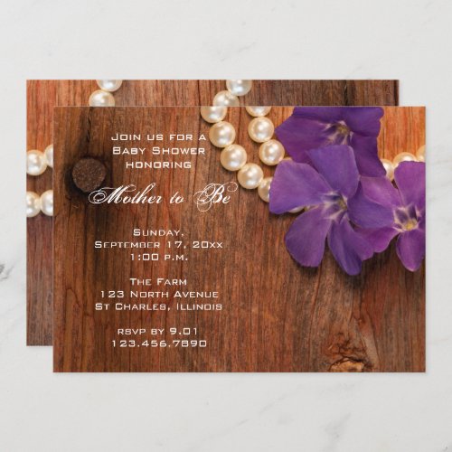 Purple Periwinkle and Barn Wood Baby Shower Invitation