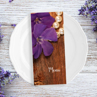 Purple Periwinkle Barn Wood Country Wedding Menu