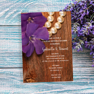 Purple Periwinkle Barn Wood Couples Wedding Shower Invitation