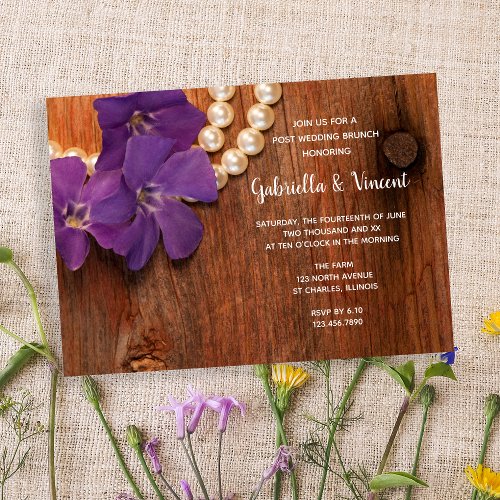 Purple Periwinkle Barn Wood Post Wedding Brunch Invitation