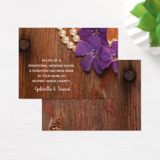 Customizable Periwinkle &amp; Pearls Country Wedding Charity Favor Business Cards