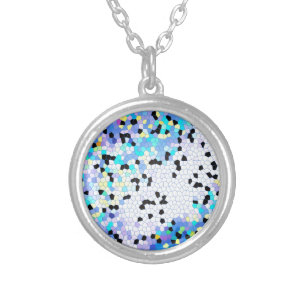 Purple Periwinkle & Black Mosaic Silver Necklace