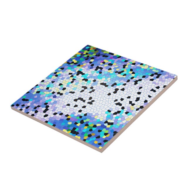 Purple Periwinkle Blue & Black Mosaic Pattern Ceramic Tile (Side)