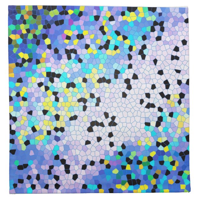 Purple Periwinkle Blue & Black Mosaic Pattern Napkin (Front)