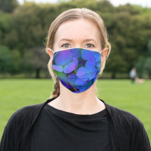 Purple periwinkle blue teal hydrangea adult cloth face mask
