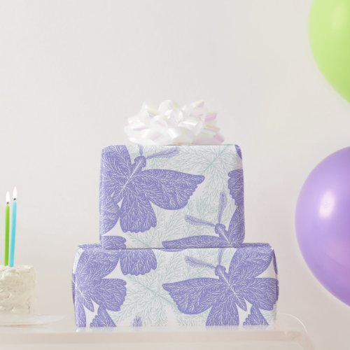 Purple periwinkle butterfly pattern wrapping paper