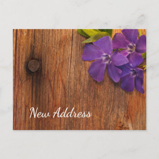 Purple Periwinkle Flowers Barn Wood New Address Announcement Postcard