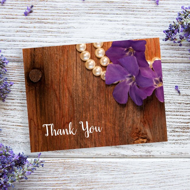 Purple Periwinkle, Pearls and Barn Wood Thank You Postcard (Creator Uploaded)