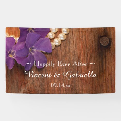 Purple Periwinkle Pearls and Barn Wood Wedding Banner