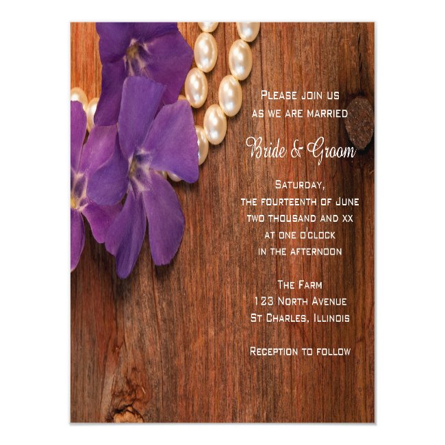 Purple Periwinkle Pearls Barn Wood Country Wedding Magnetic Invitation
