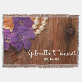 Purple Periwinkle Pearls Barn Wood Country Wedding Throw Blanket