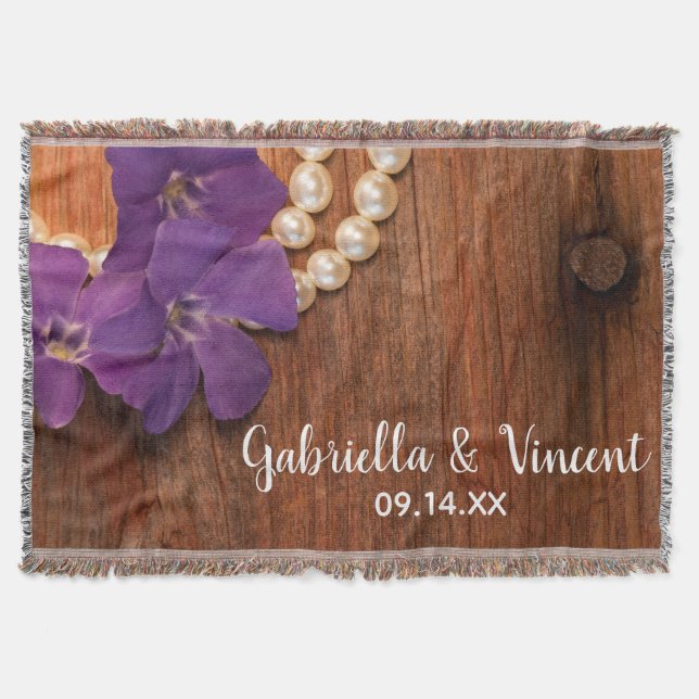 Purple Periwinkle Pearls Barn Wood Country Wedding Throw Blanket (Front)
