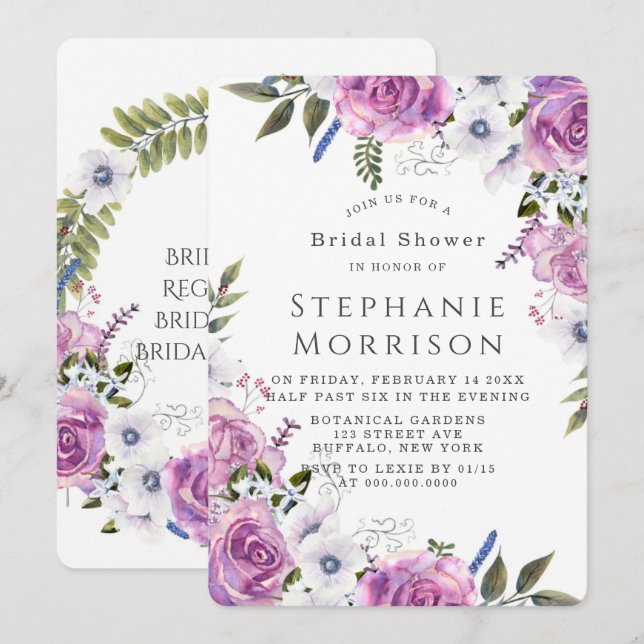 Purple Periwinkle Peony Bridal Shower Invitation (Front/Back)