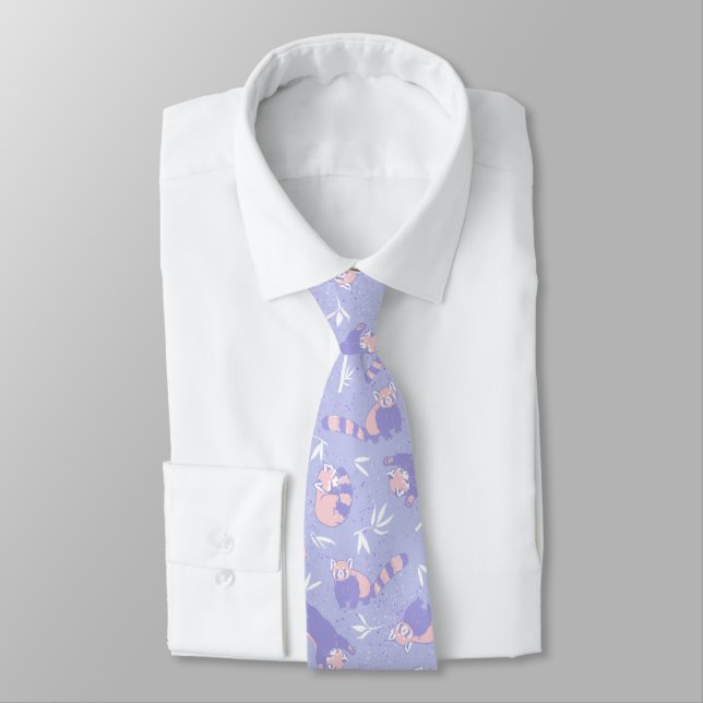 Purple Periwinkle Red Panda Cute Animal  Neck Tie (Tied)