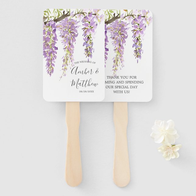 Purple Periwinkle Wisteria Vine Wedding Hand Fan (Front and Back)
