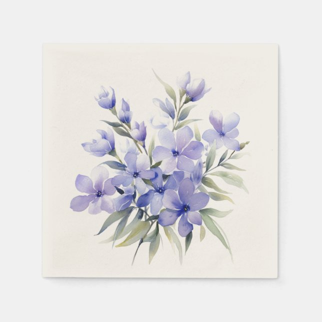 Purple Periwinkles: Personalized Wedding Napkins (Front)