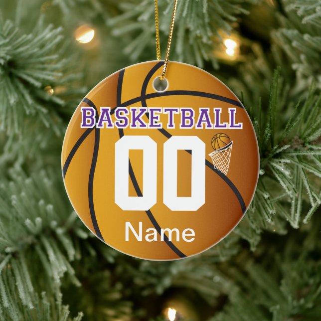 Purple Personalize Basketball Number Ornament (Tree)