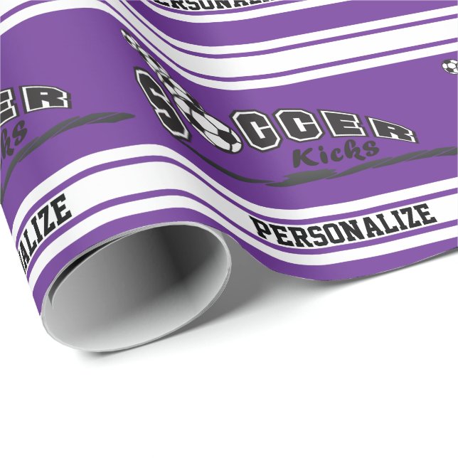 Purple Personalize Soccer Wrapping Paper (Roll Corner)