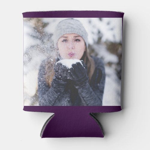 Purple Personalized 2 Photo Template Double Sided Can Cooler
