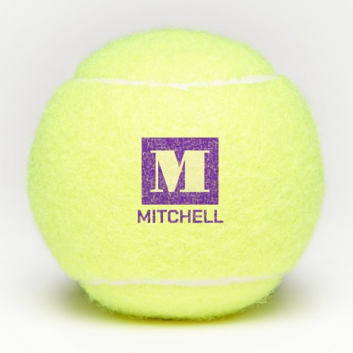 Purple Personalized Bold Initial Monogram Name Tennis Balls