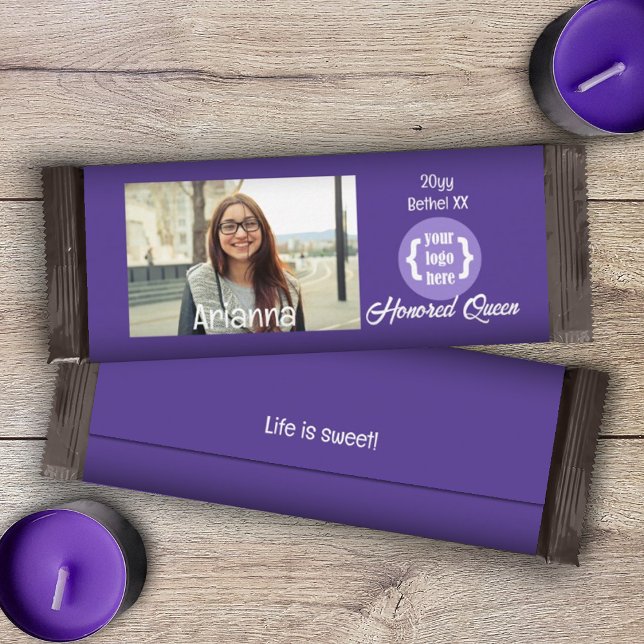 Purple Personalized DIY Photo Candy Bar Wrapper (purple personalized candy bar wrapper, job's daughters girls club youth organization chocolate label)