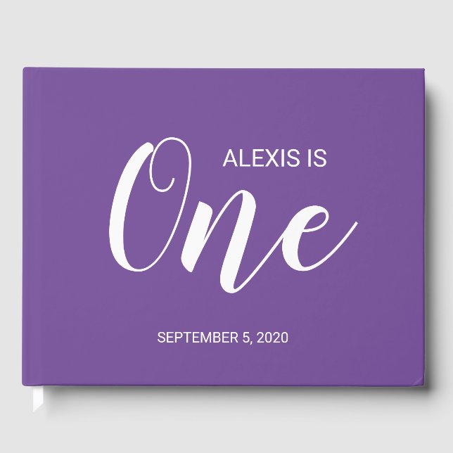 Purple Personalized First Birthday Guestbook (Front)