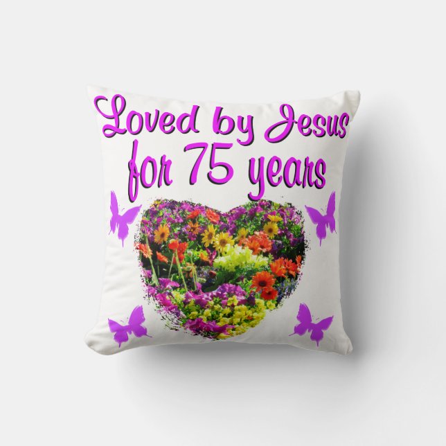 PURPLE PERSONALIZED FLORAL 75TH BIRTHDAY DESIGN THROW PILLOW (Front)