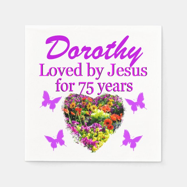 PURPLE PERSONALIZED FLORAL 75TH BIRTHDAY NAPKINS (Front)