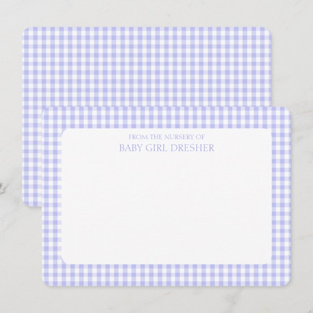 Purple Personalized Gingham Note Card (Front/Back)