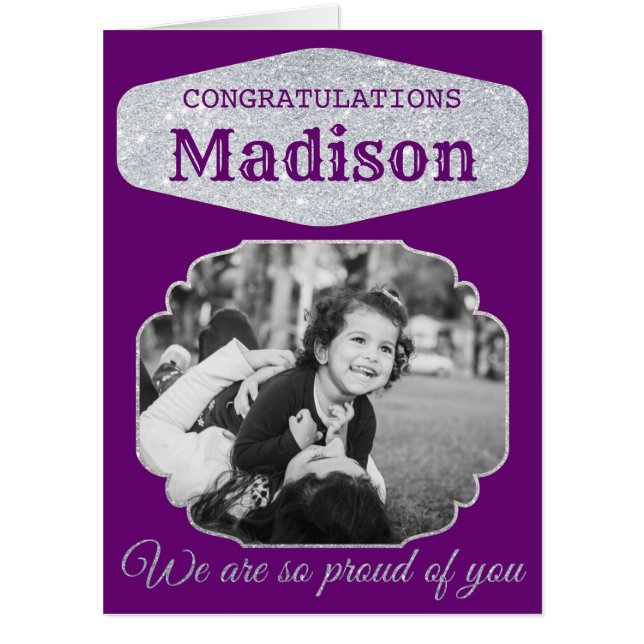 Purple Personalized Glitter Graduation Giant Card (Front)