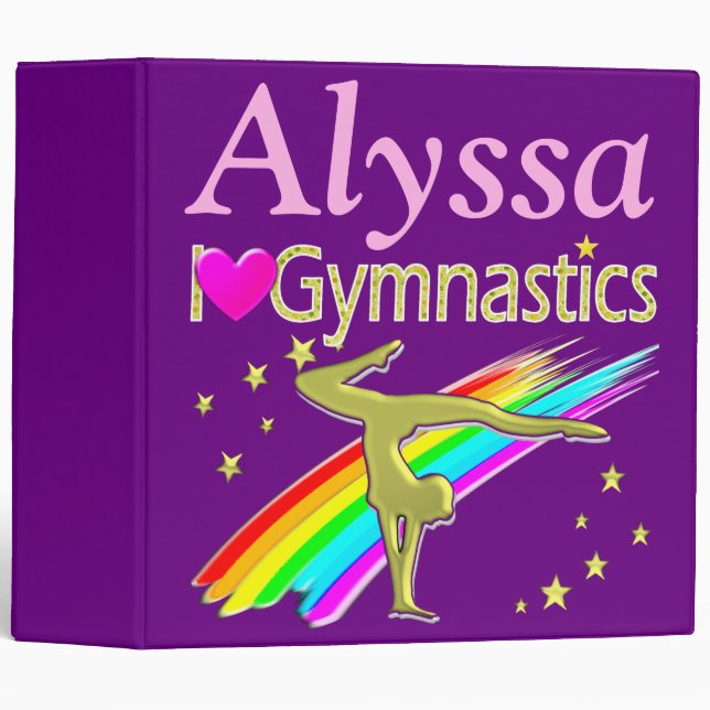 PURPLE PERSONALIZED I LOVE GYMNASTICS BINDER (Front/Spine)