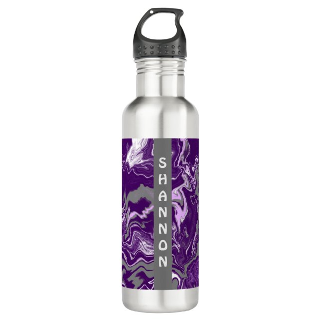 Purple Personalized Marble Fluid Art    Stainless Steel Water Bottle (Front)