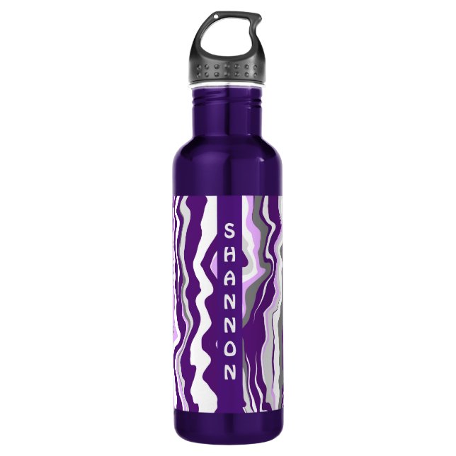 Purple Personalized Marble Fluid Art Stripes Stainless Steel Water Bottle (Front)