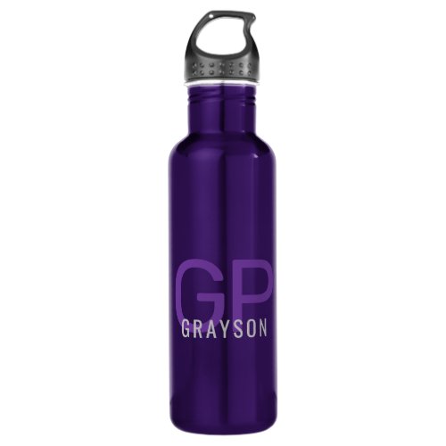Purple Personalized Modern Monogram Initial Stainless Steel Water Bottle