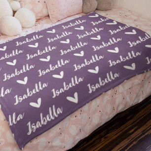 Purple Personalized Name Blanket with Hearts
