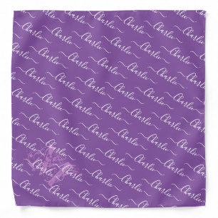 Purple personalized name script and monogram bandana