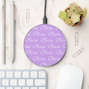 Purple Personalized Name Wireless Charger