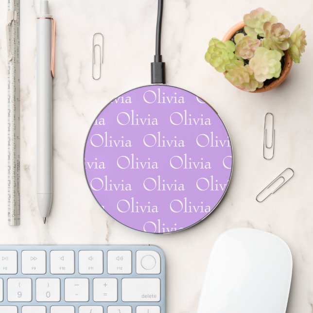 Purple Personalized Name Wireless Charger (Desk)