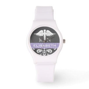 PURPLE PERSONALIZED NURSE RN CADUCEUS CHALKBOARD WATCH