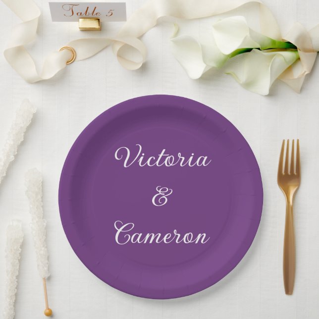 Purple Personalized Paper Plates (Wedding)