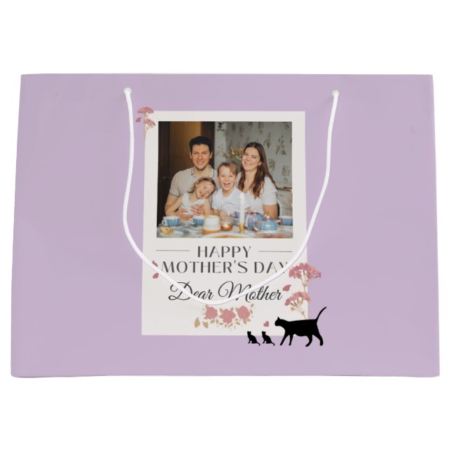 Purple Personalized Photo and Mothers Day Large Gift Bag (Front)