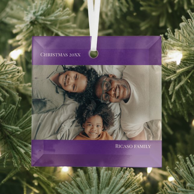 Purple Personalized Photo Christmas Glass Ornament (Insitu)