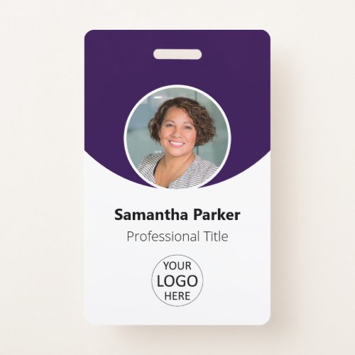 Purple Personalized Photo Logo Barcode Employee Badge