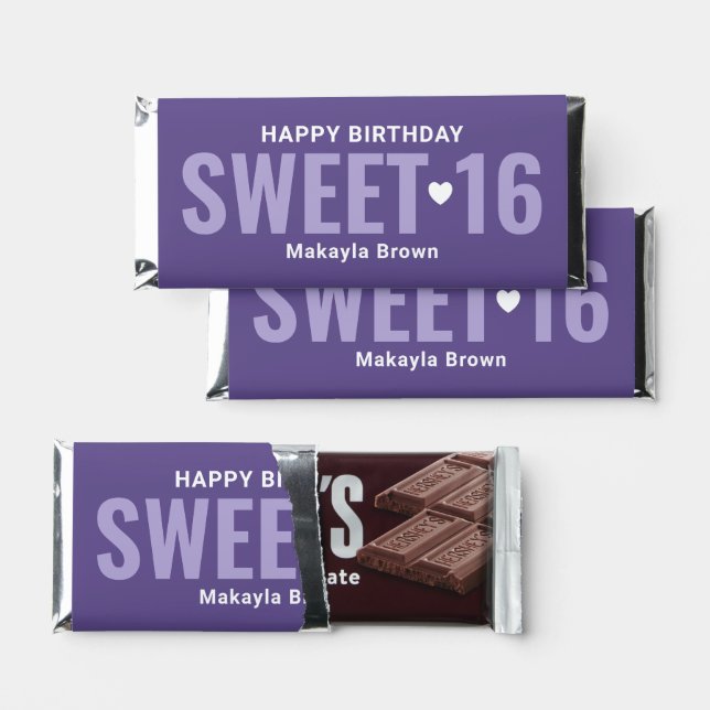 Purple Personalized Sweet 16 Birthday Hershey Bar Favors (Front)